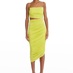 NEW Halston Averie Ruched Lime Green Cutout Midi Dress